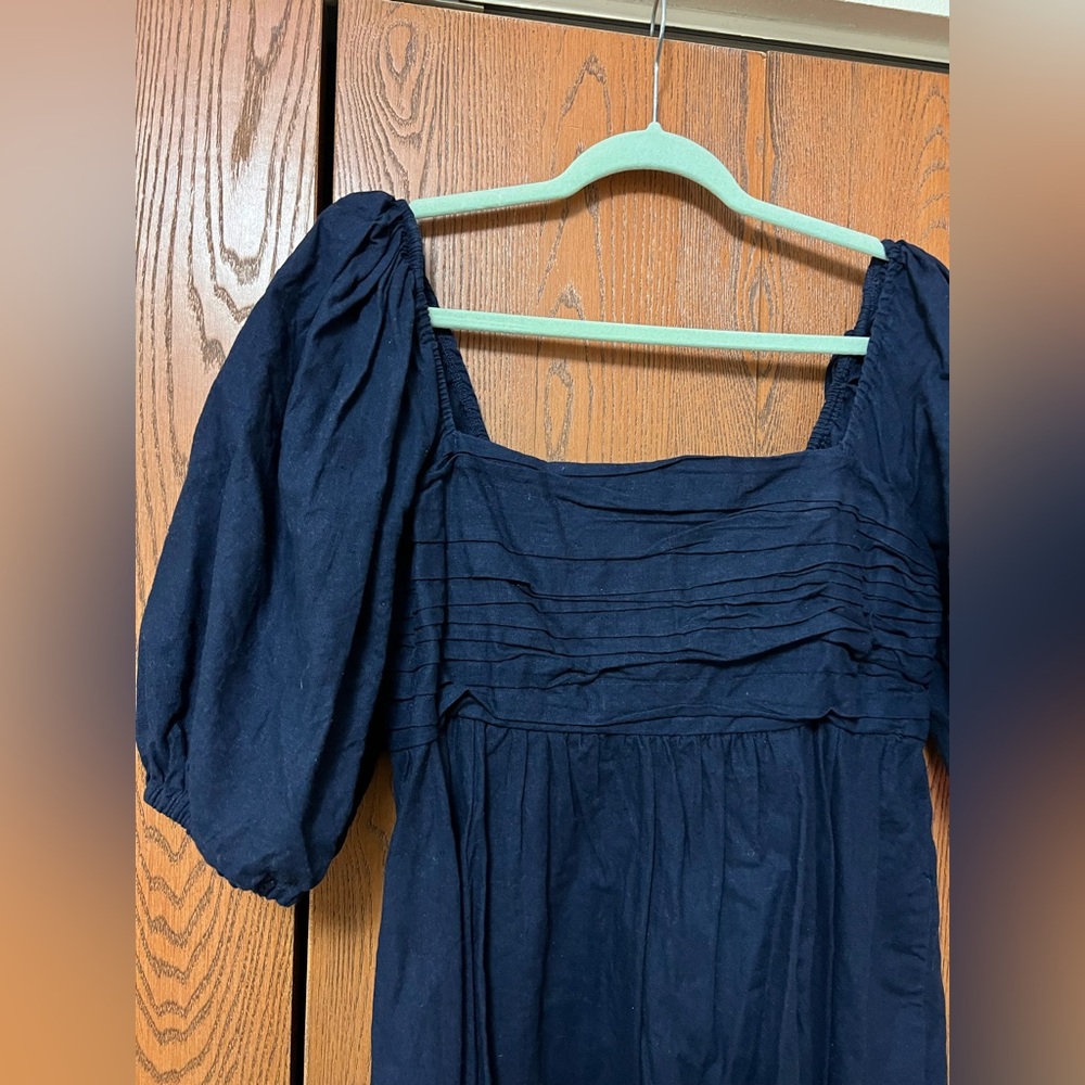 The A&F Emerson Linen-Blend Puff Sleeve Mini Dress Navy Size Large Tall - Picture 6 of 15